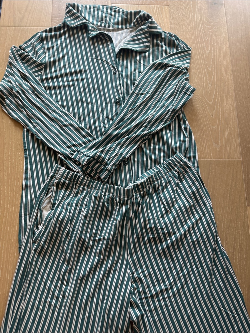 Tommy John Green Striped Pajama Set - Soft Long Sleeve Top & Pants